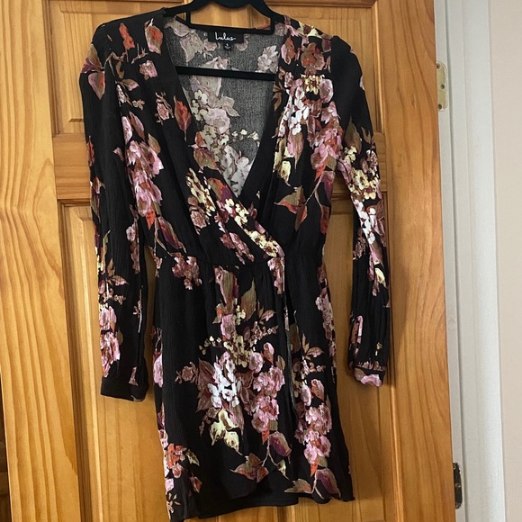 Lulus In Bloom Black Floral Long Sleeve Wrap Mini Dress - Picture 3 of 10